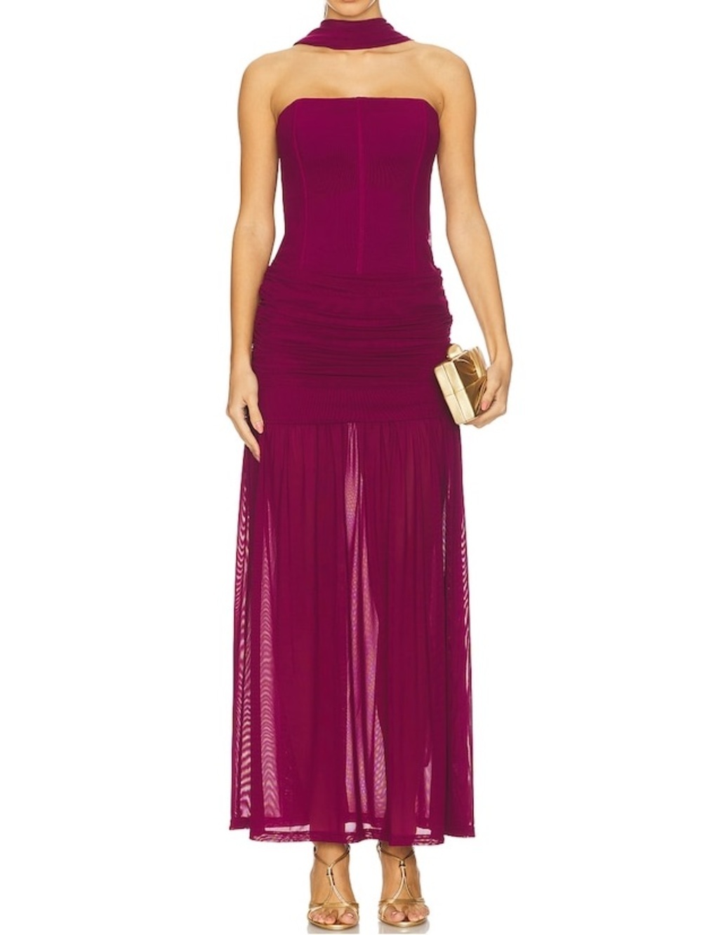 Runaway The Label Lillie Corset Maxi Dress Plum Mesh Strapless Formal XS NWT